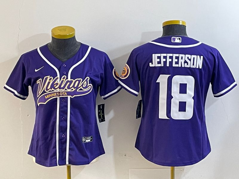 Youth Minnesota Vikings #18 Jefferson Purple Joint Name 2024 Nike Limited NFL Jersey style 1->youth nfl jersey->Youth Jersey